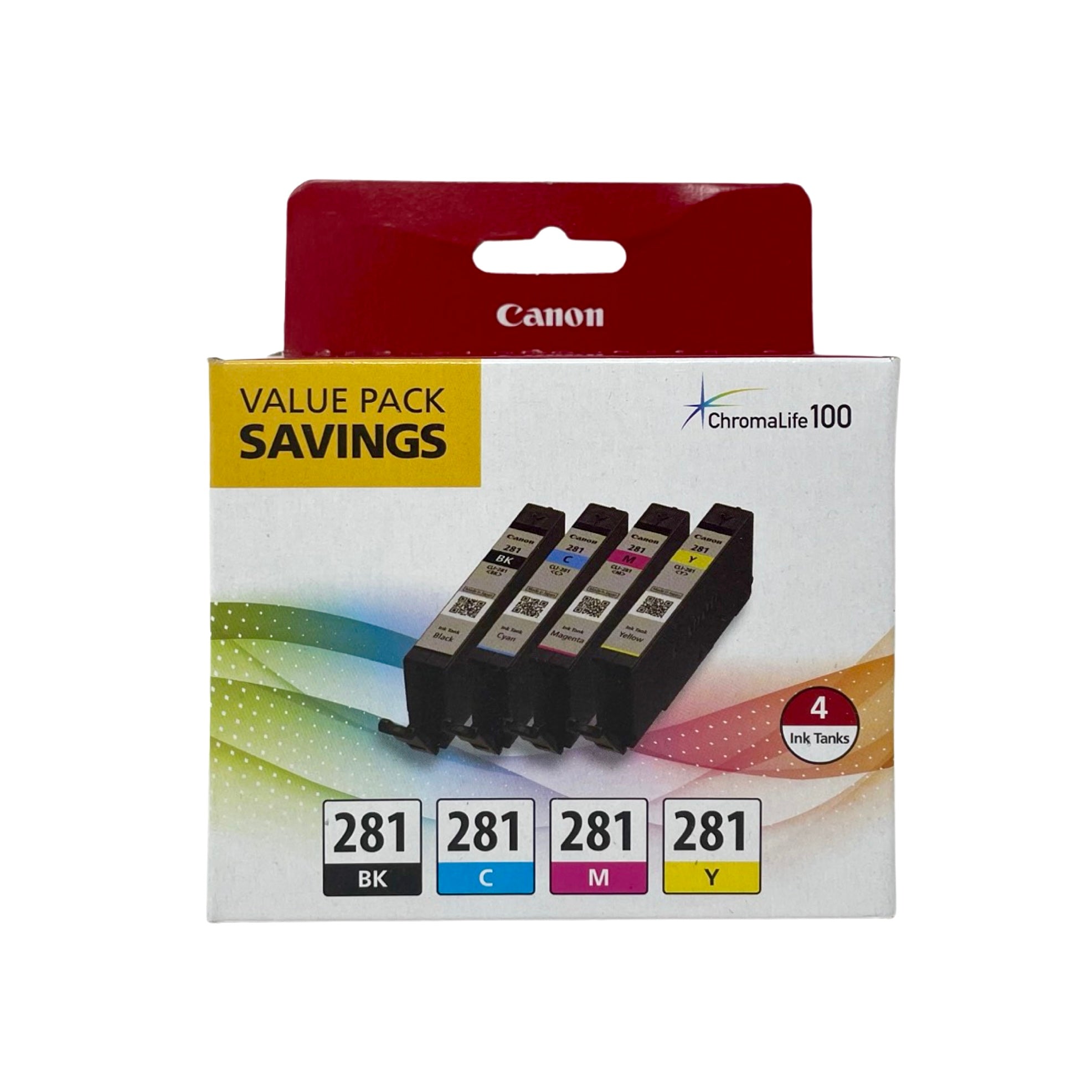 Genuine Canon CLI-281 Black, Cyan, Magenta, Yellow Ink Cartridge, 4/Pack (2091C055)