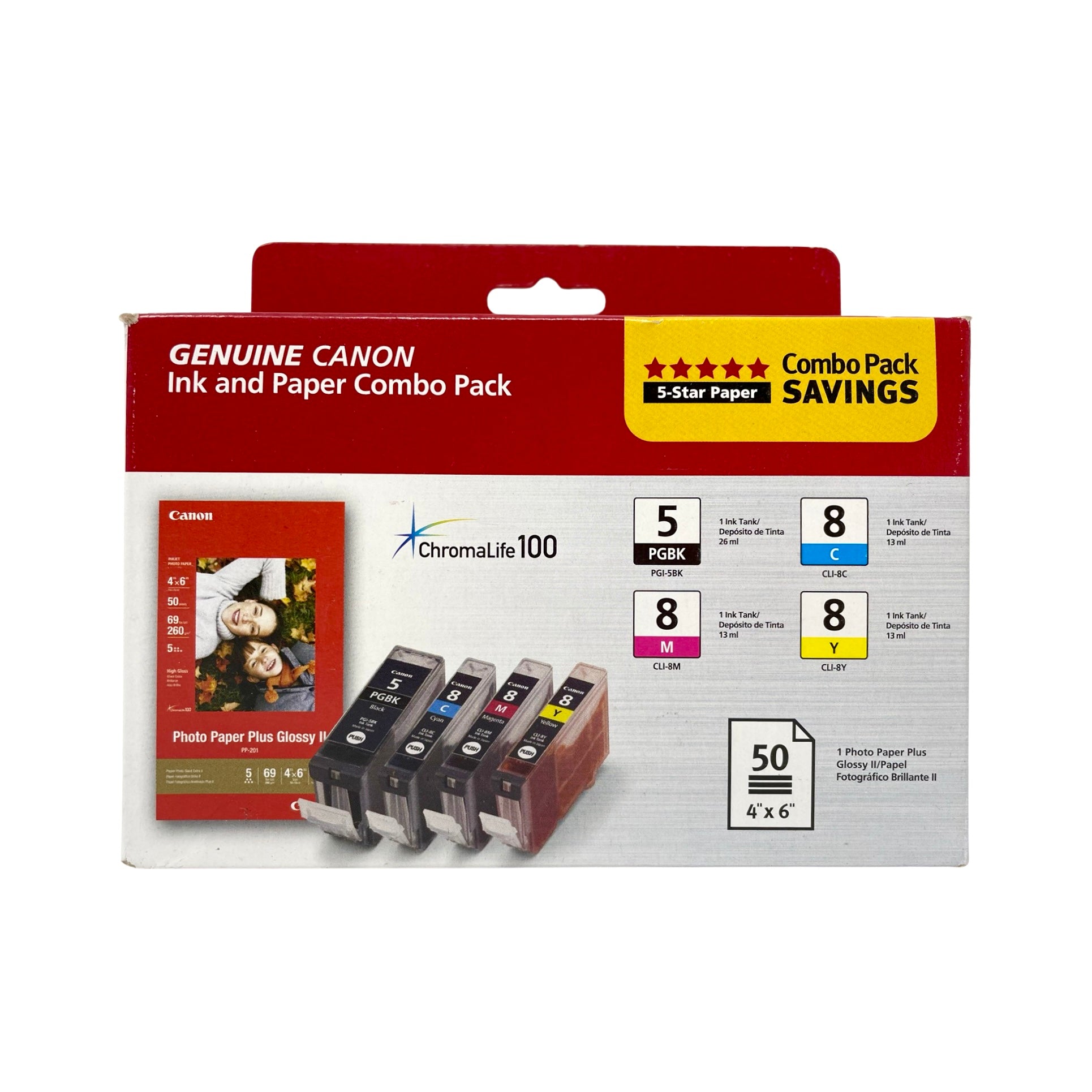 Canon PGI-5/CLI-8 Black, Cyan, Magenta, Yellow Ink Cartridges w/ Photo Paper, 4/Pack (0628B027)
