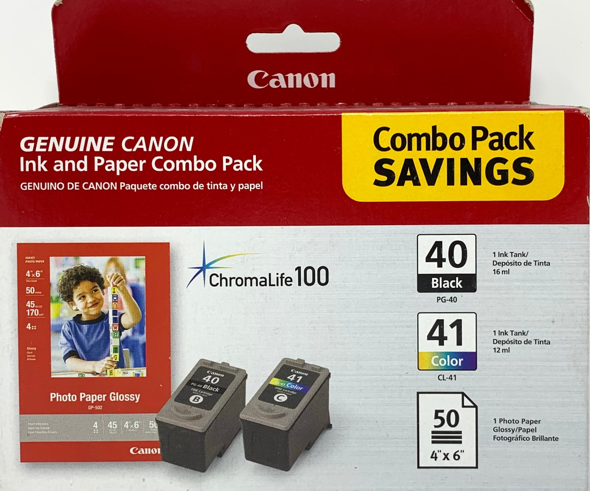 Genuine Canon PG-40/CL-41 Combo Ink Pack with Photo Paper Glossy