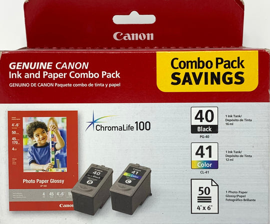 Genuine Canon PG-40/CL-41 Combo Ink Pack with Photo Paper Glossy