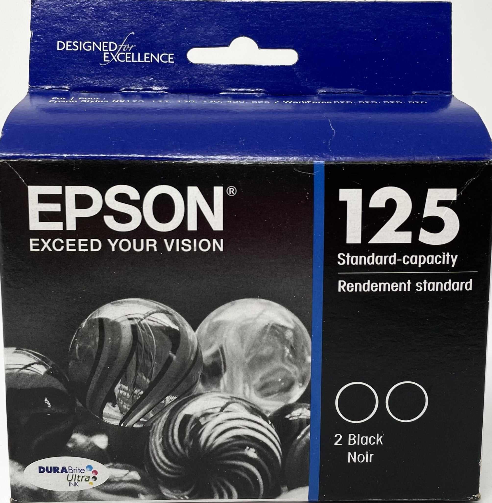 Genuine Epson 125 Black Ink Cartridges, Standard, 2/Pack (T125120-D2)