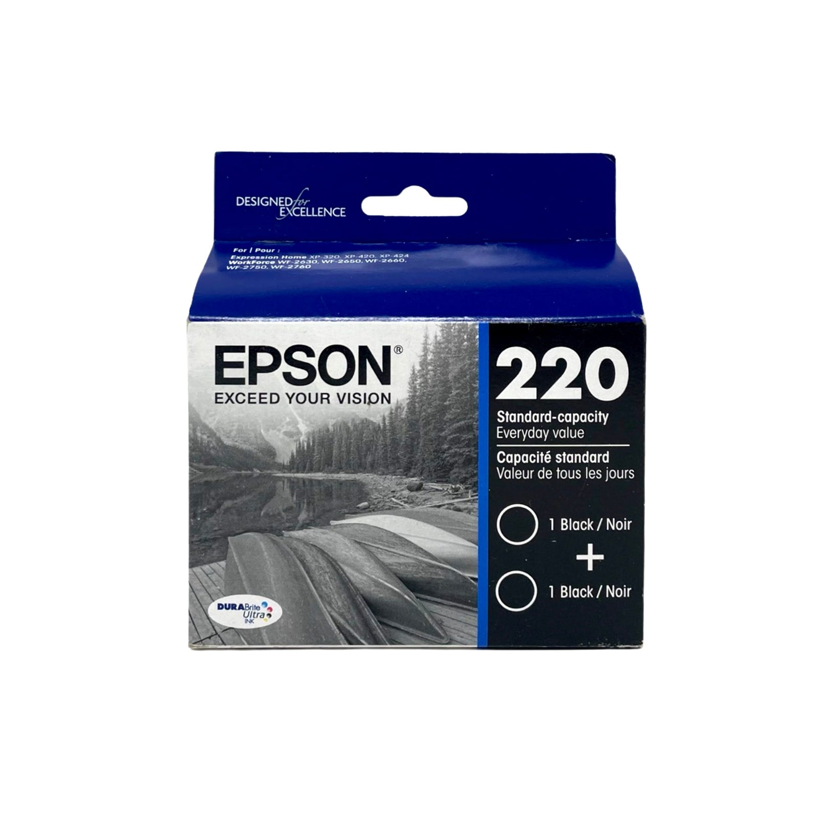 220u Ink Genuine Epson 220 Black Ink Cartridges, Standard, 2/Pack (T220120-D2)
