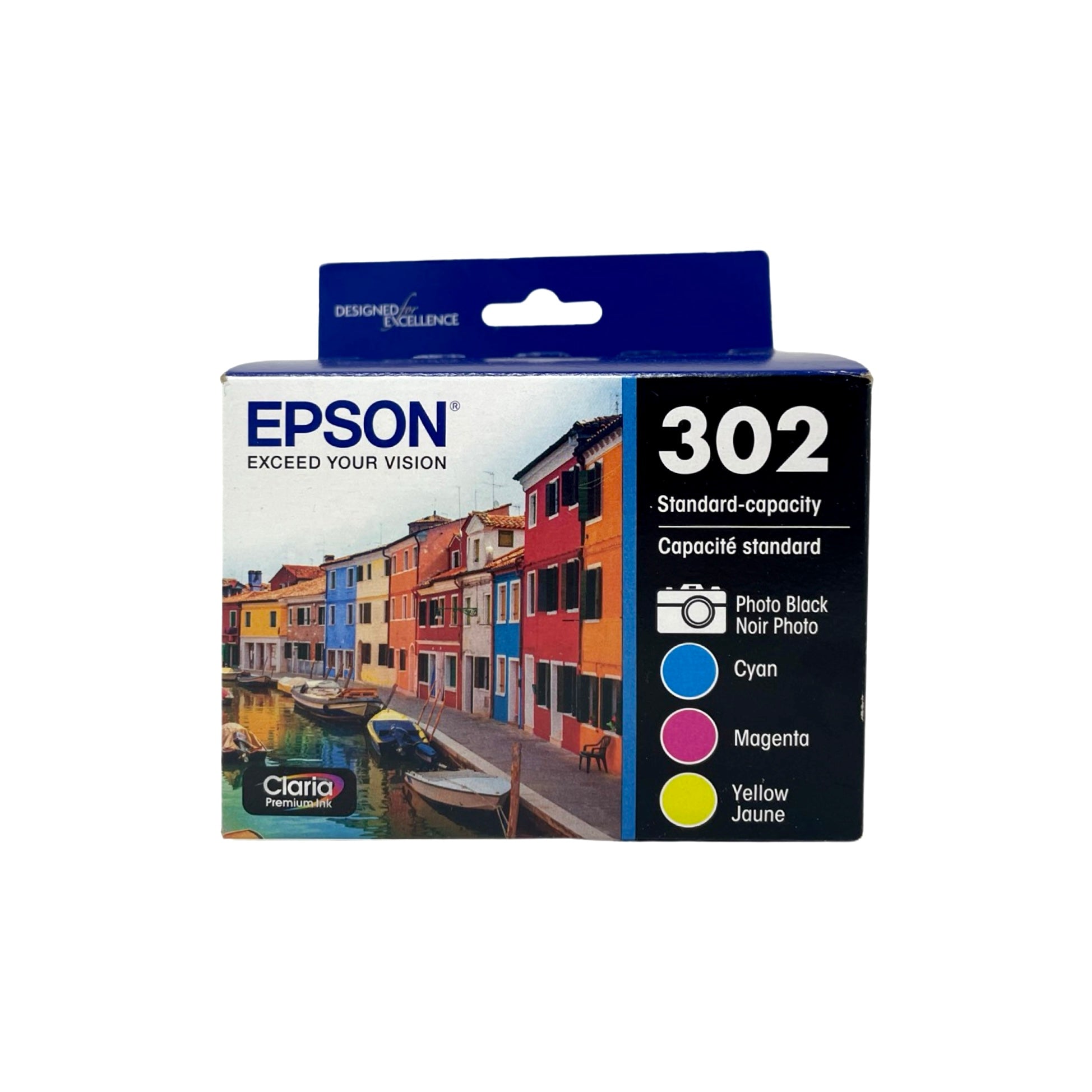 Genuine Epson 302 Photo Black/Color Ink Cartridge, Standard Yield, 4/Pack (T302520-S)