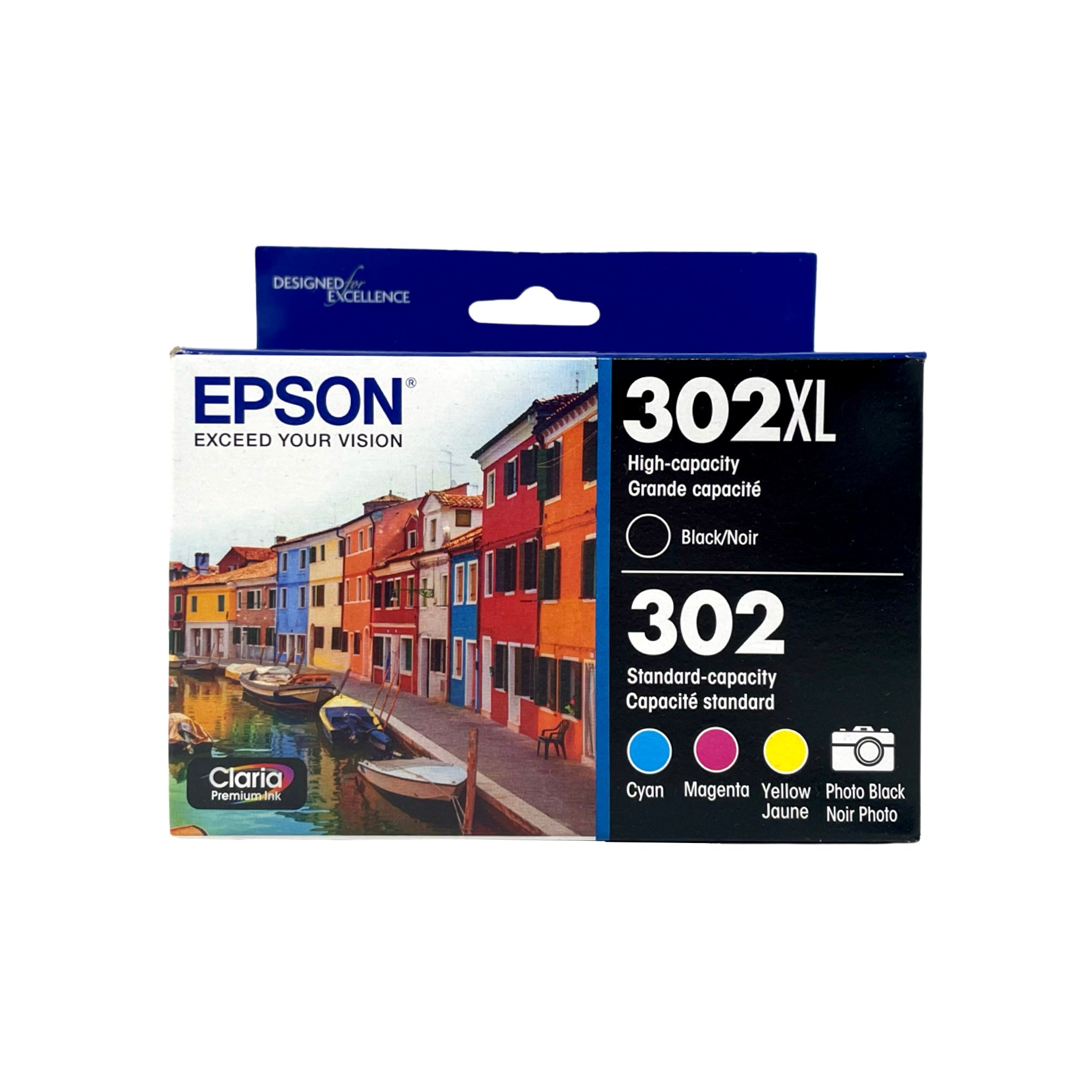 Genuine Epson 302XL/302 Black/Color Ink Cartridge, High Yield/Standard Yield, 5/Pack