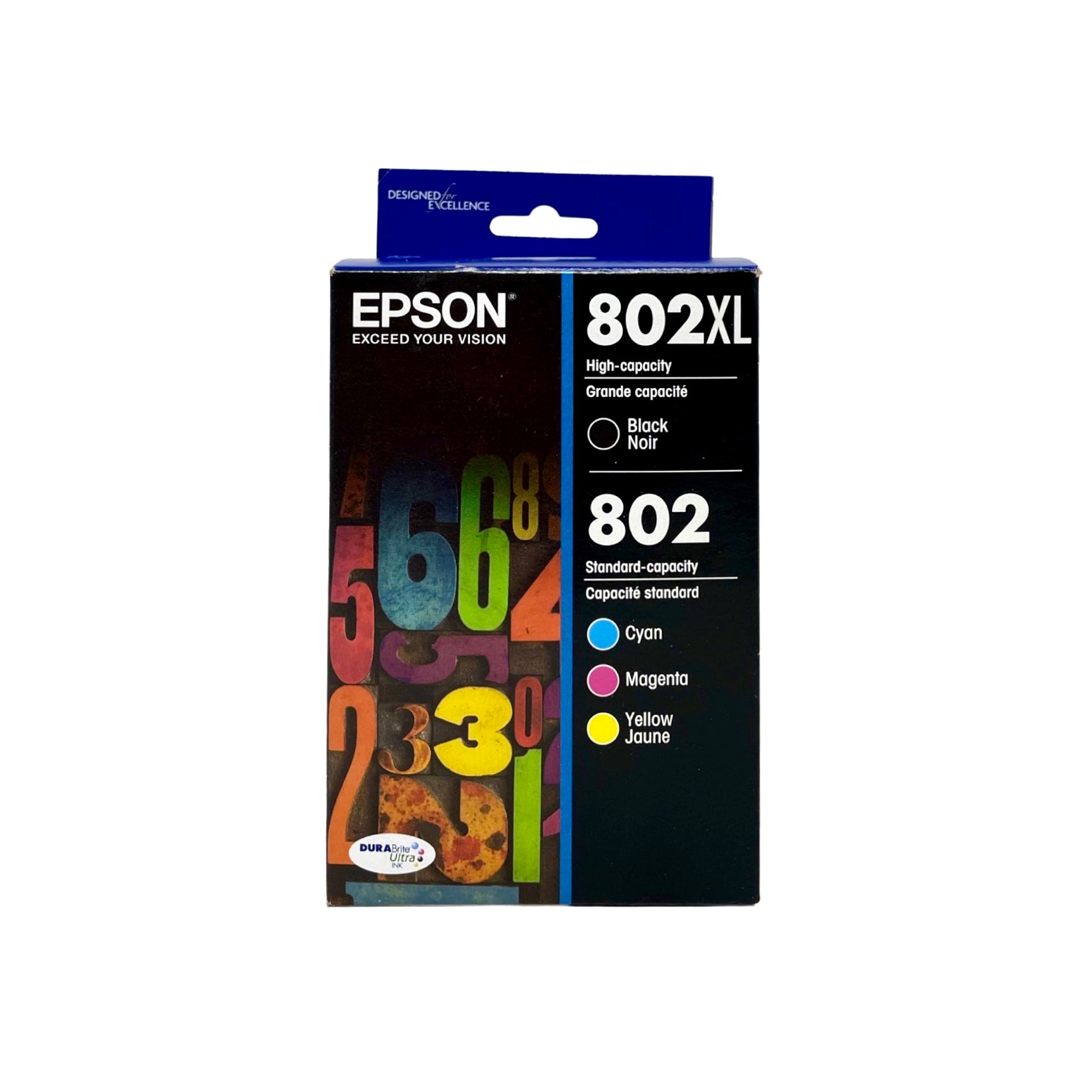 Genuine Epson 802XL/802 Black Cyan Magenta Yellow Ink Cartridges (T802XL-BCS)