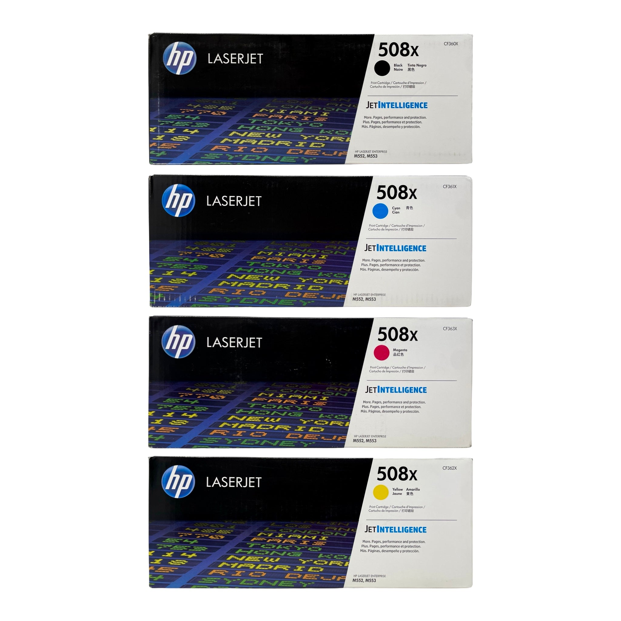 HP 508X High Yield Toner 4 Pack - CF360X CF361X CF362X CF363X - Black Cyan Magenta Yellow - Orginal HP LaserJet Toner Cartridges