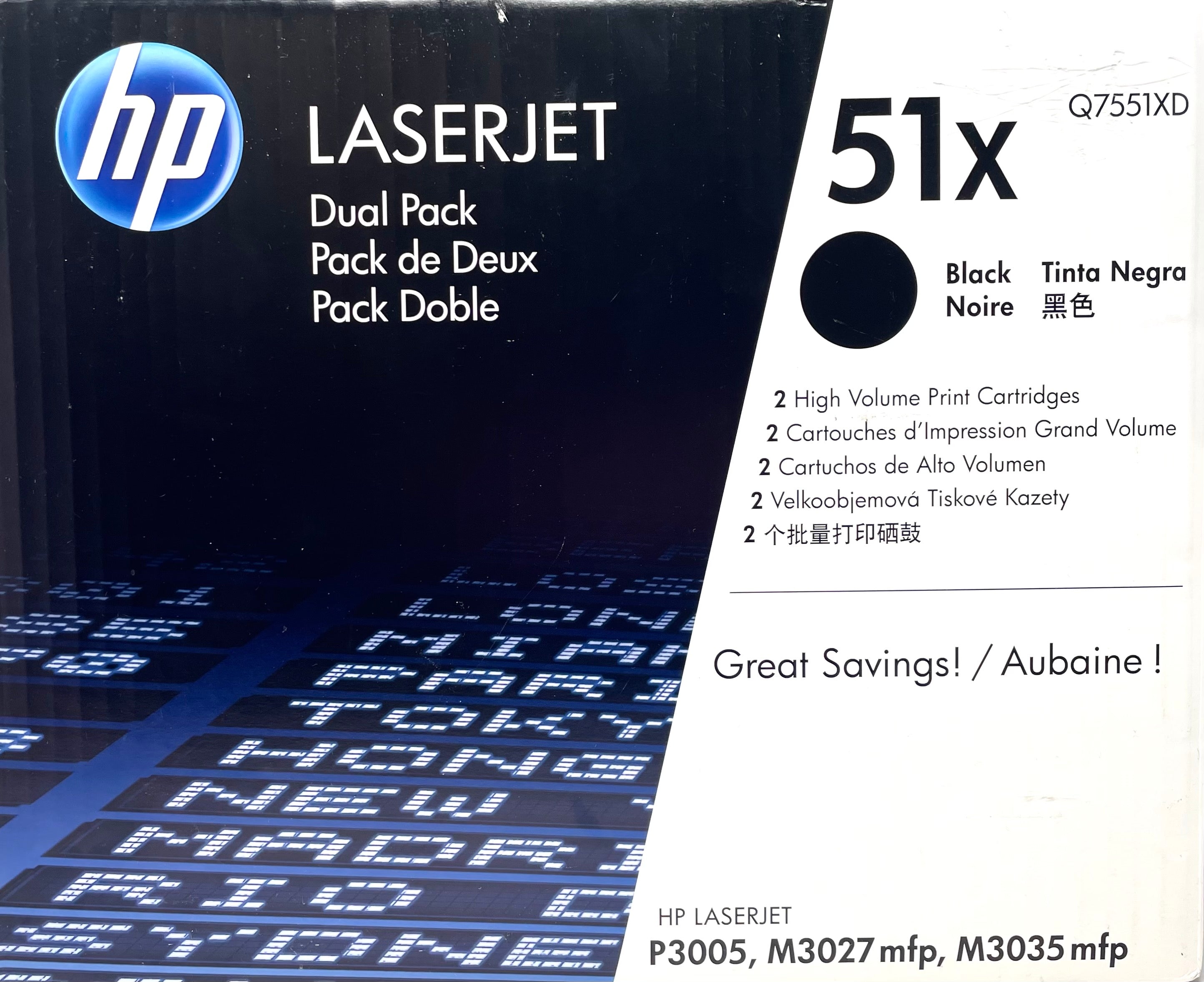 Genuine HP 51X 2-Pack Q7551XD Black High-Yield LaserJet Toner Cartridges Dual Pack