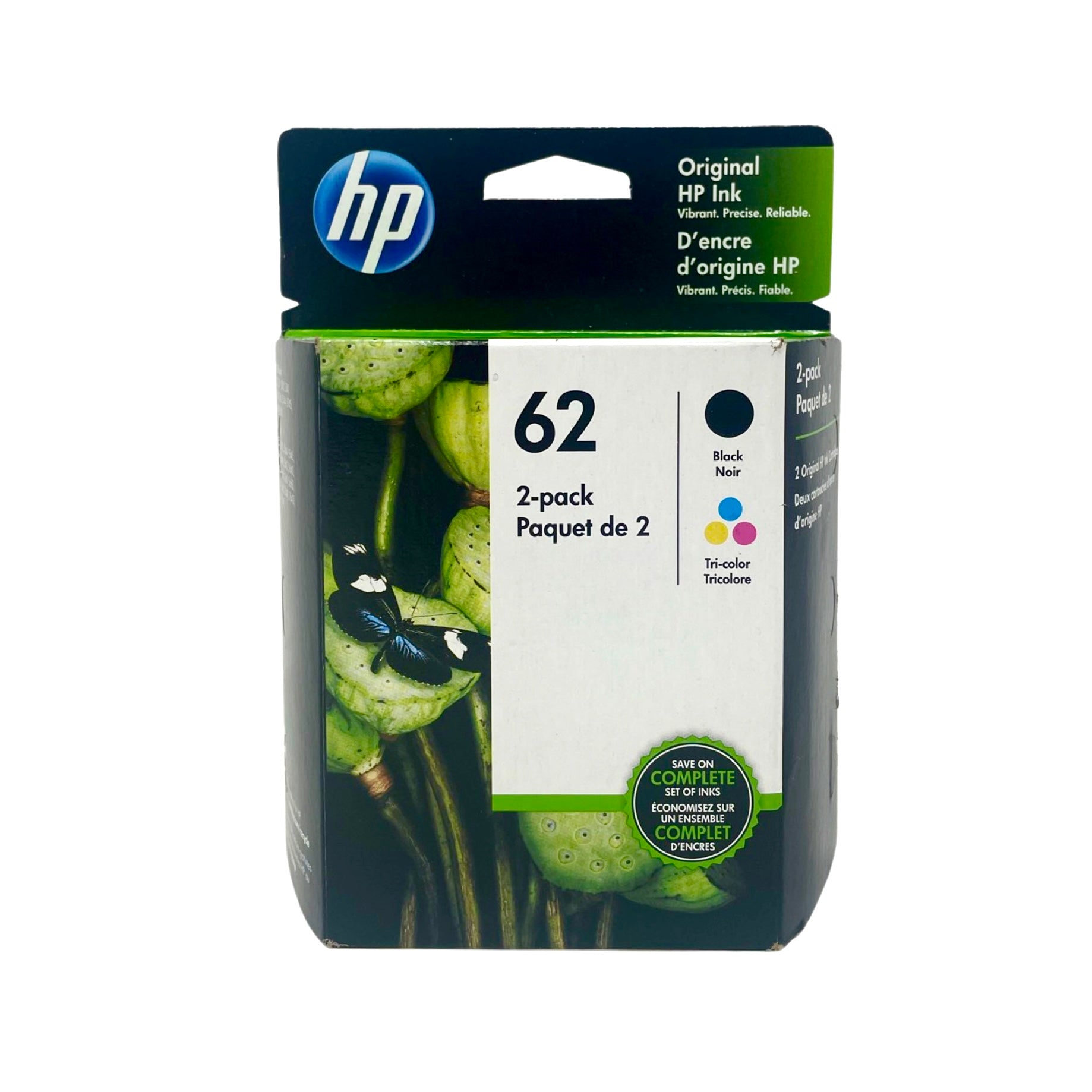 Genuine HP 62 Black/62 Tri-Color Ink Cartridge (N9H64FN), Multi-pack