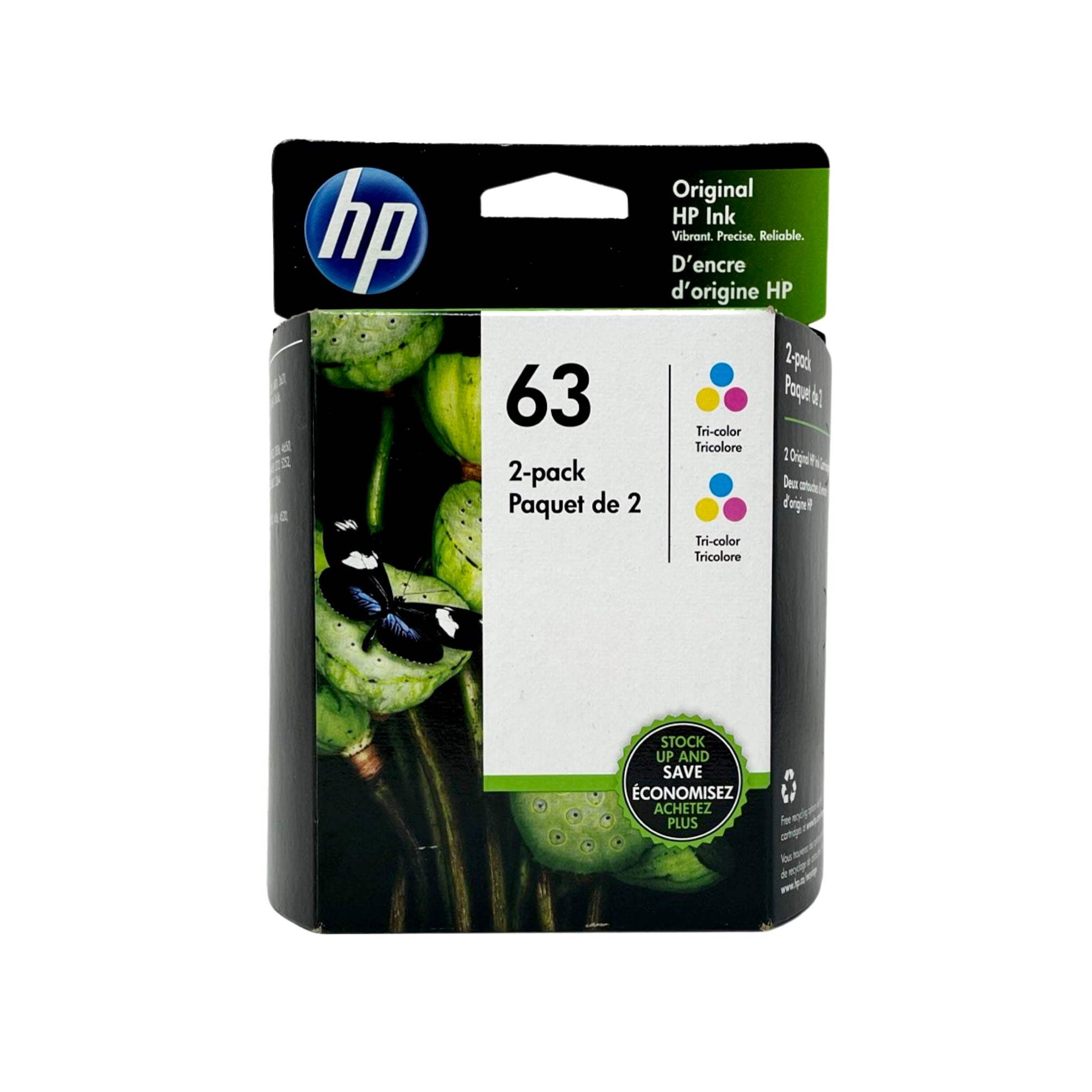 Genuine HP 63 Tri-Color Ink Cartridges, 2-Pack 1VV67AN