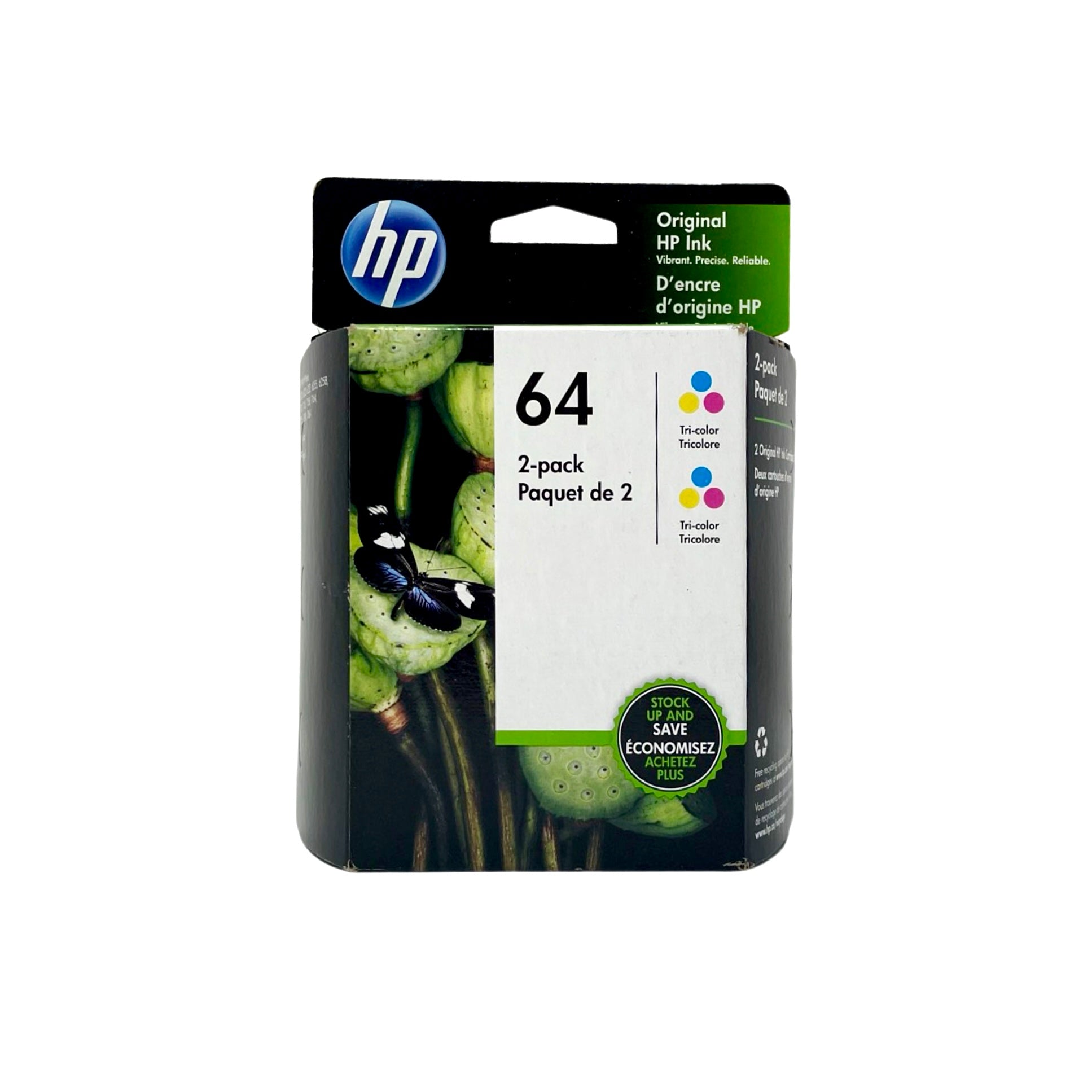 Genuine HP 64 Tri-color Original Ink Cartridges - 2-Pack