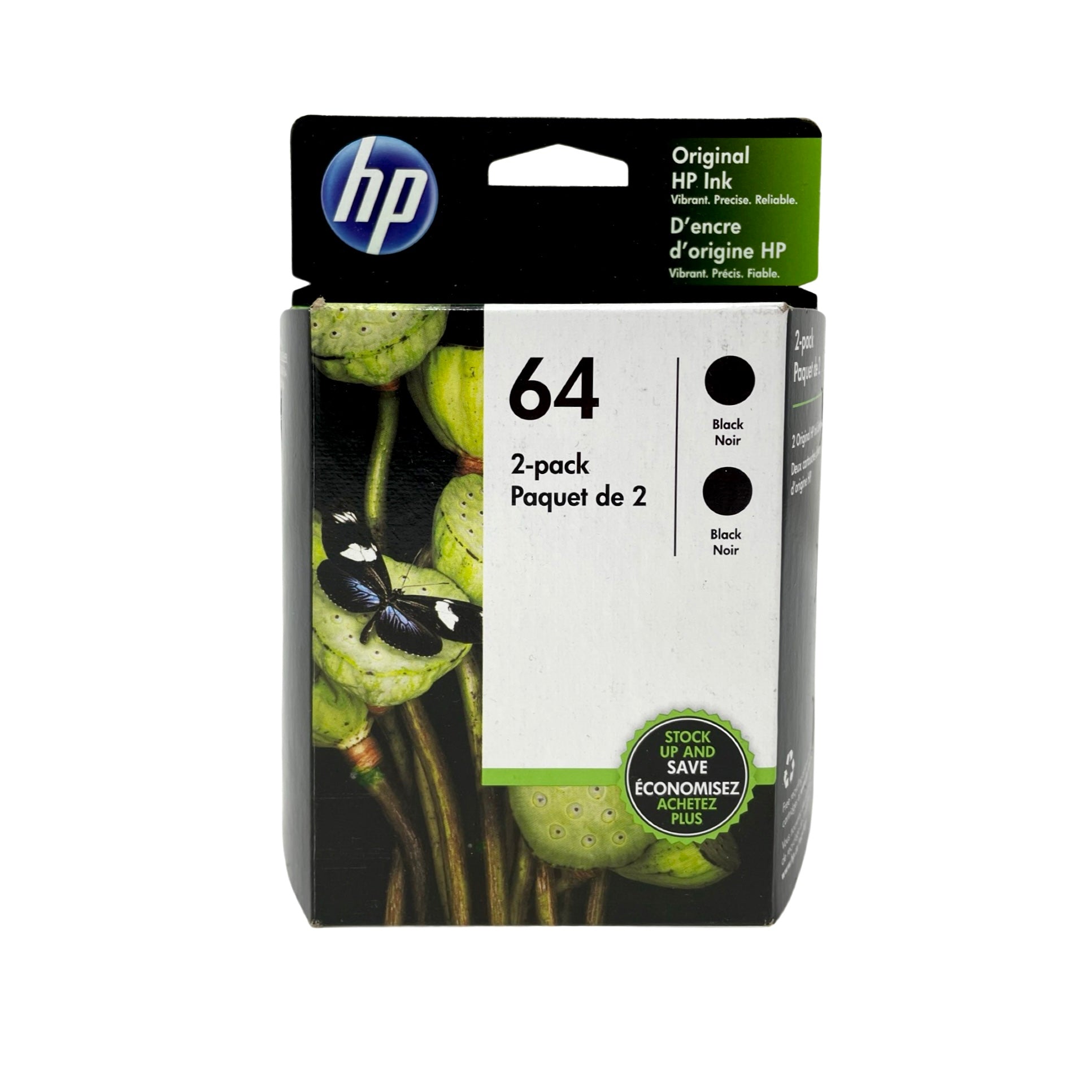 Genuine HP 64 Black Original Ink Cartridges, 2 Pack (3YP22AN