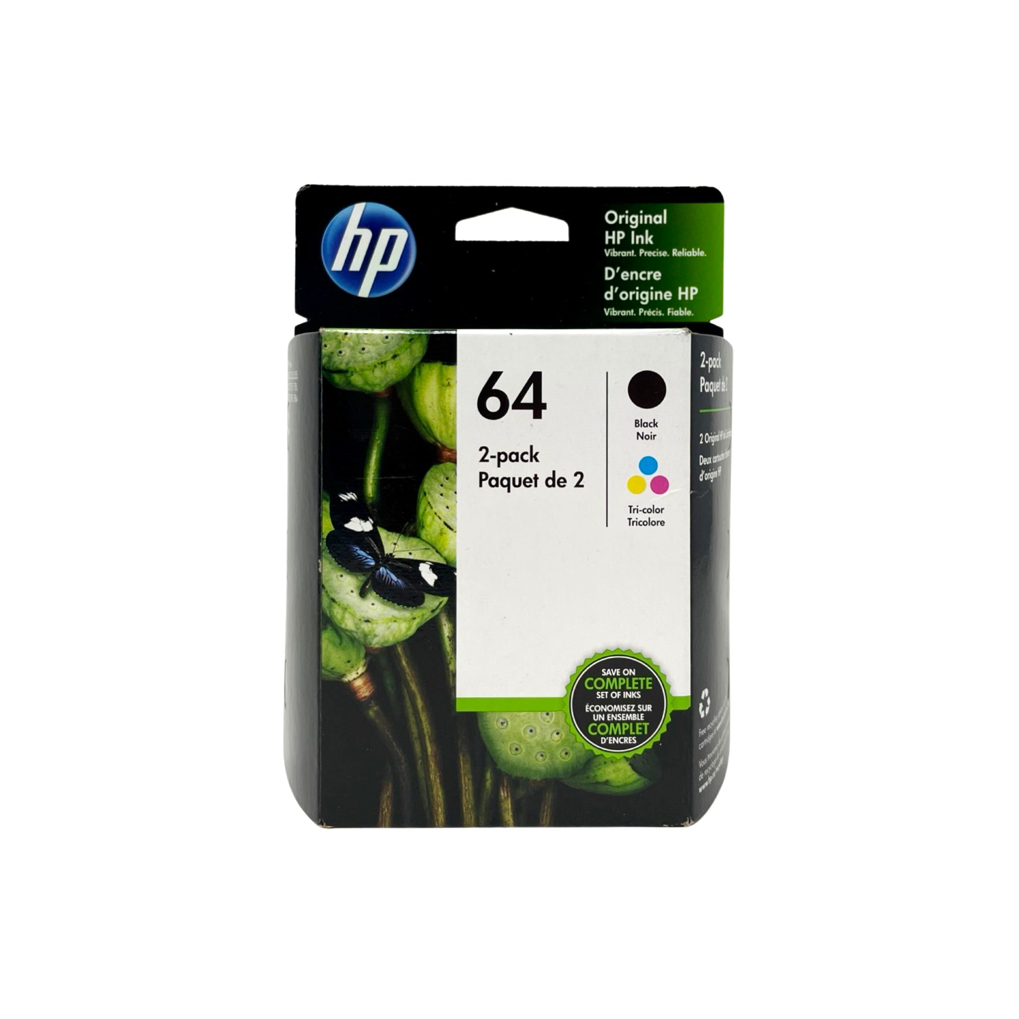 Genuine HP 64 Black/Tri-color Original Ink Cartridges, (X4D92AN)