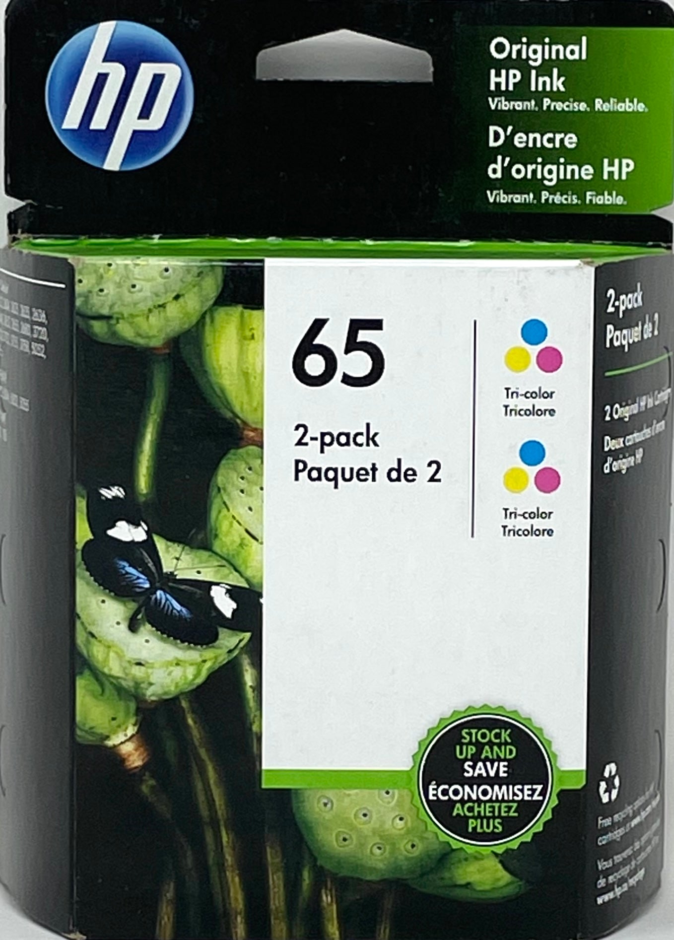 Genuine HP 65 Tri-Color Ink Cartridges, 2-Pack (6ZA56AN)
