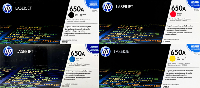 HP 650A Toner 4 Pack- CE270A CE271A CE272A CE273A - Black Cyan Magenta