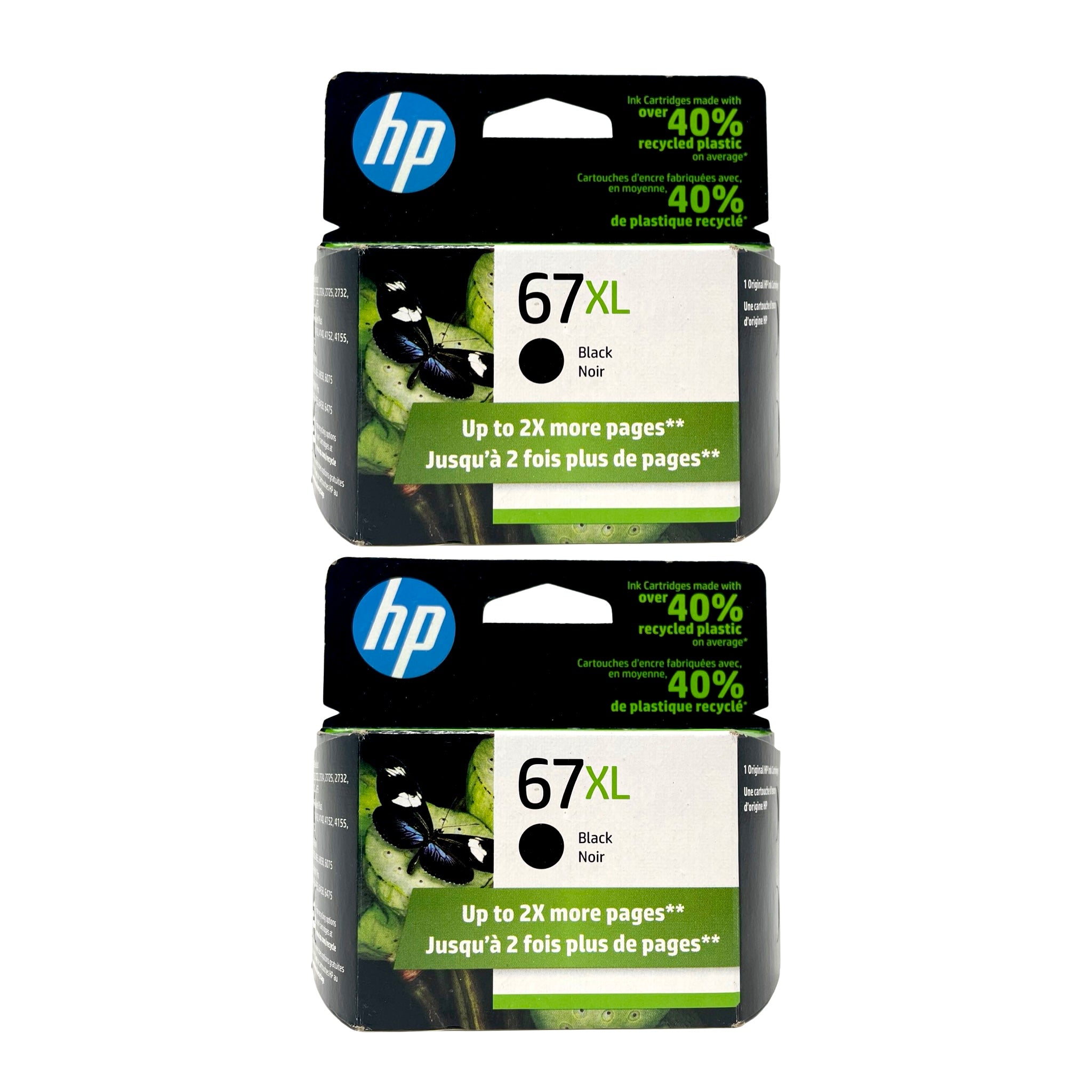 Genuine HP 67XL Black High Yield Ink Cartridges, 2/Pack