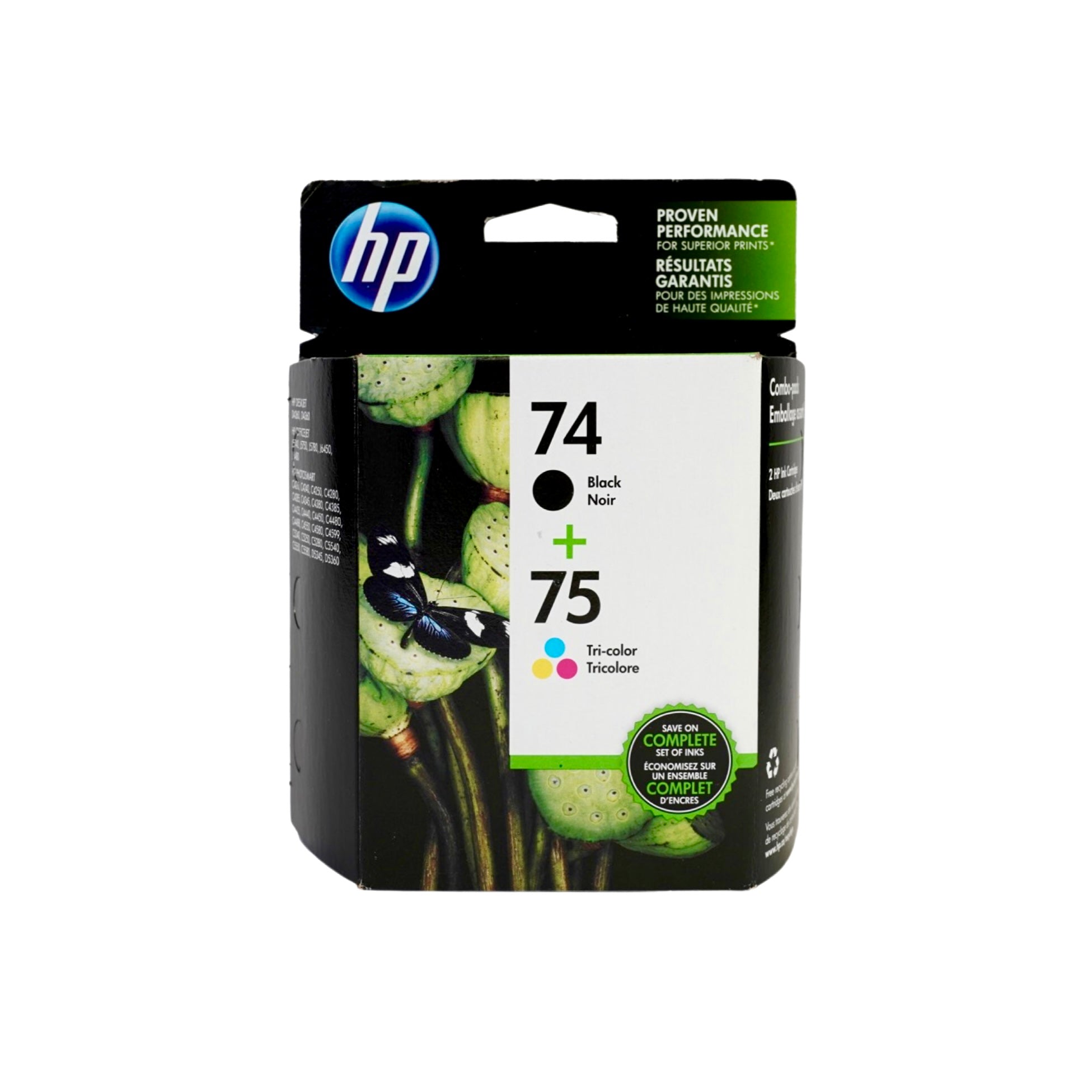 Genuine HP 74/Genuine HP 75 Black/Color Ink Cartridges, Standard Yield, 2/Pack (CC659FN