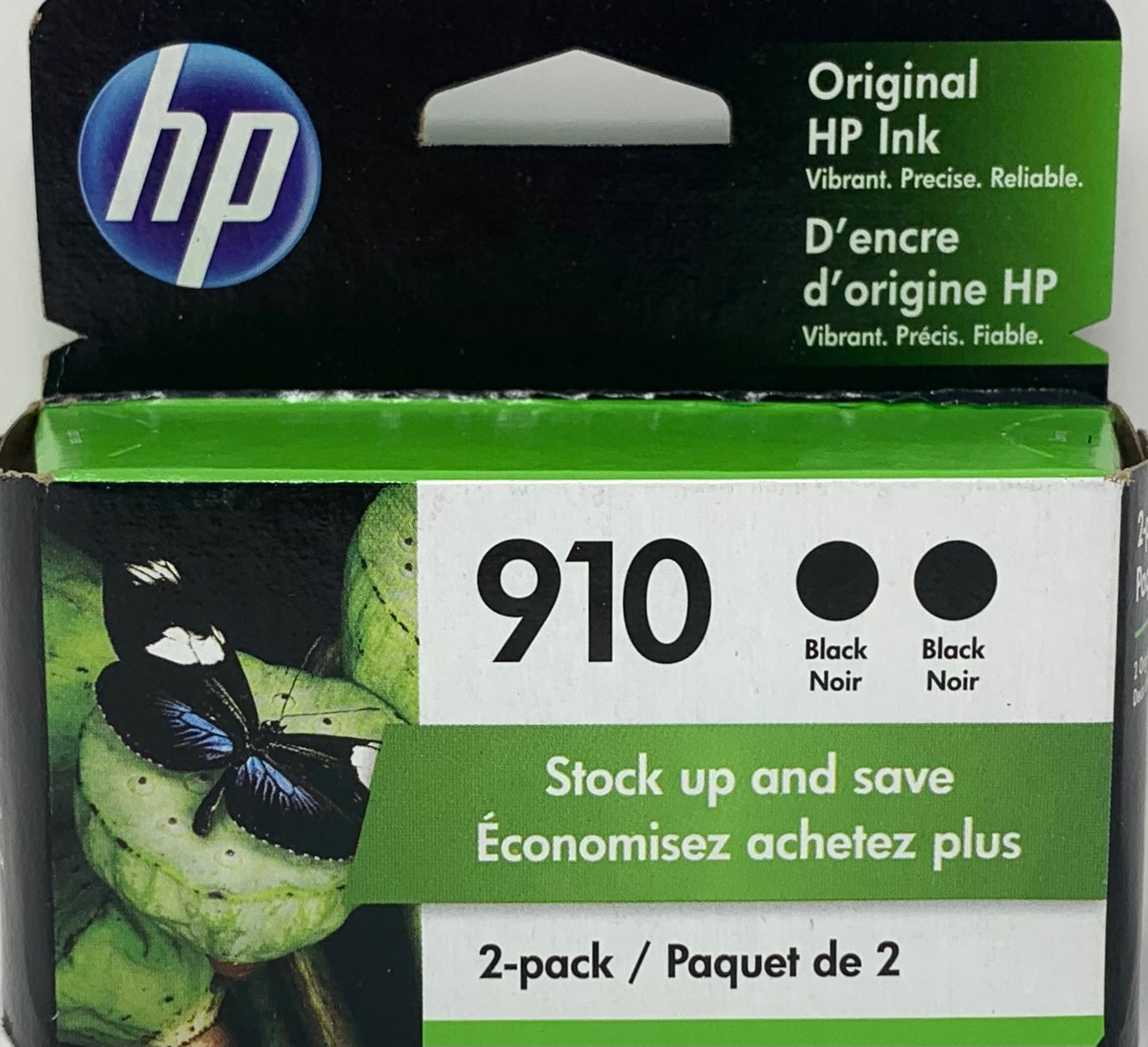 Genuine HP 910 Black Ink Cartridges, Standard Yield, 2/Pack (3JB40AN)