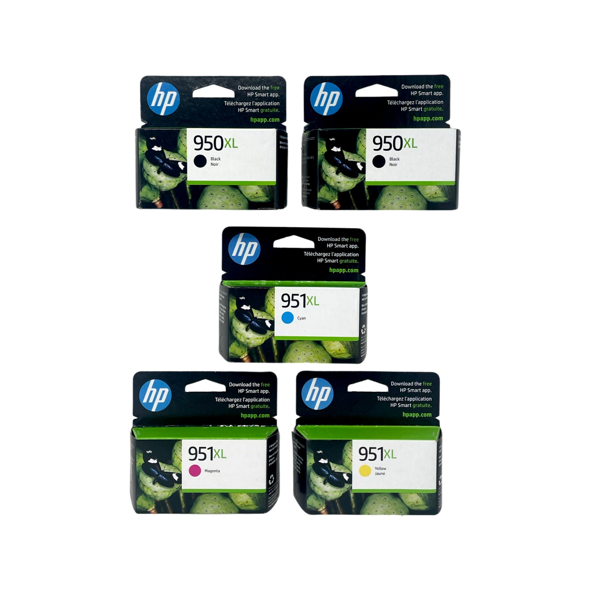 Genuine HP 950XL/951XL Twin Black and Cyan/Magenta/Yellow Ink Cartridges, High Yield, 5/Pack (F6V12FN