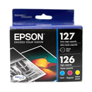 Genuine Epson 127/126 Black, Cyan, Magenta, and Yellow Ink Cartridges, Extra High Yield Black, High Yield Colors, 4/Pack (T127120-BCS)