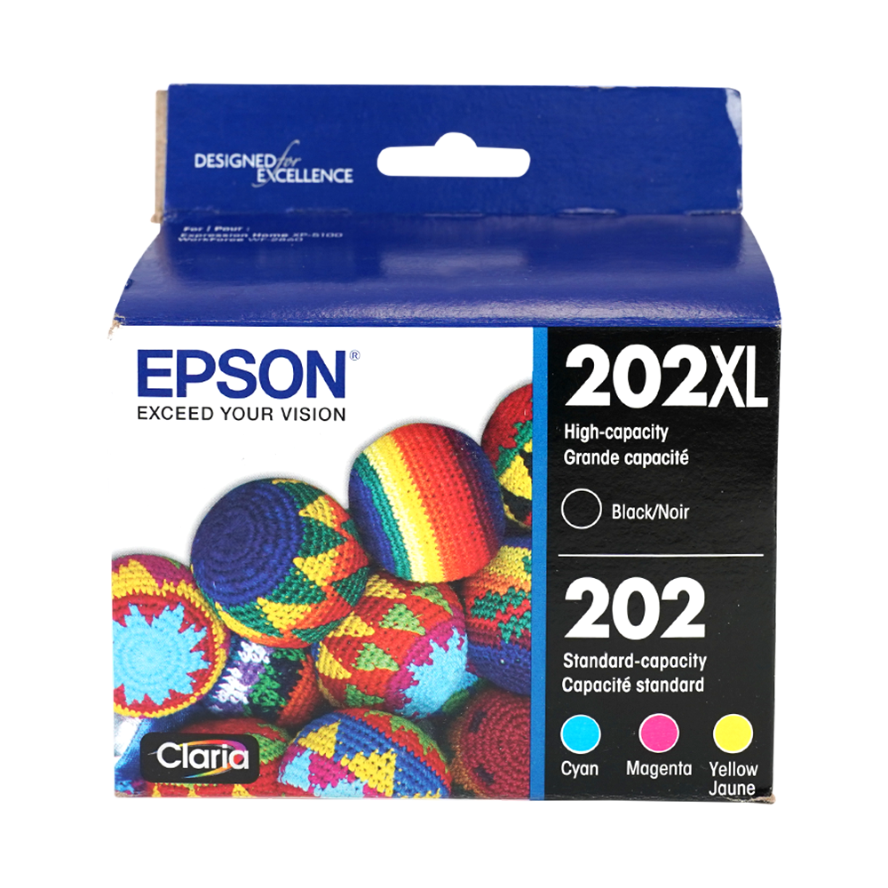 Genuine Epson 202XL/202 4-Pack High-Yield - Black and Standard Capacity - Cyan/Magenta/Yellow Ink Cartridges (T202XL-BCS)