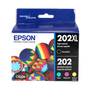 Genuine Epson 202XL/202 4-Pack High-Yield - Black and Standard Capacity - Cyan/Magenta/Yellow Ink Cartridges (T202XL-BCS)