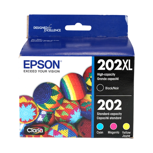 Genuine Epson 202XL/202 4-Pack High-Yield - Black and Standard Capacity - Cyan/Magenta/Yellow Ink Cartridges (T202XL-BCS)
