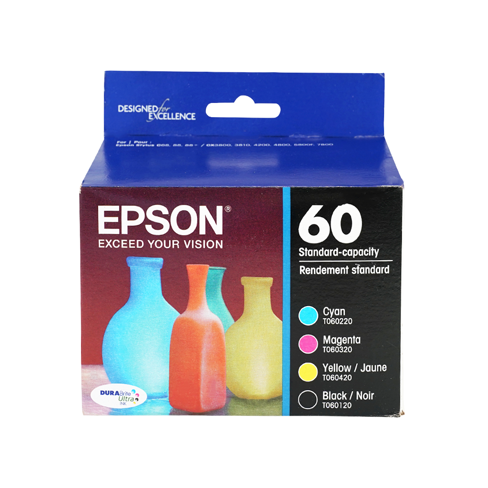 Genuine Epson 60 Black/Color Ink Cartridges, Standard, 4/Pack (T060120-BCS)