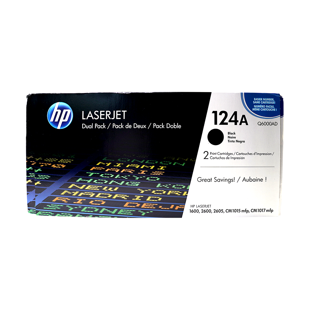 Genuine HP 124A 2-Pack Black Q6000AD LaserJet Toner Cartridges Dual Pack
