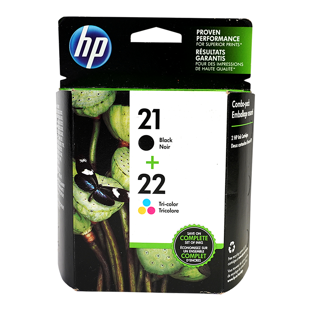 Genuine HP 21/Genuine HP 22 Black/Color Ink Cartridges, Standard Yield 2/Pack (C9509FN