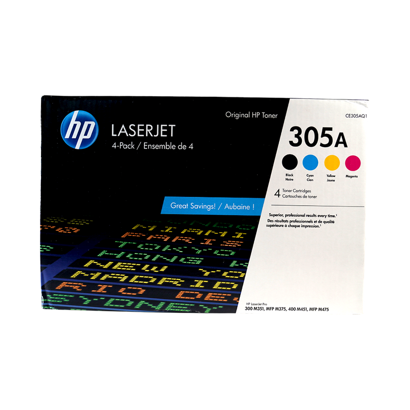 HP 305A Toner Set | Black, Cyan, Magenta, Yellow Cartridges