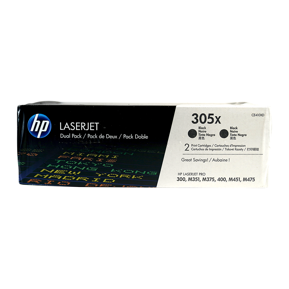 Genuine HP 305X 2-Pack Black CE410XD High-Yield LaserJet Toner Cartridges Dual Pack