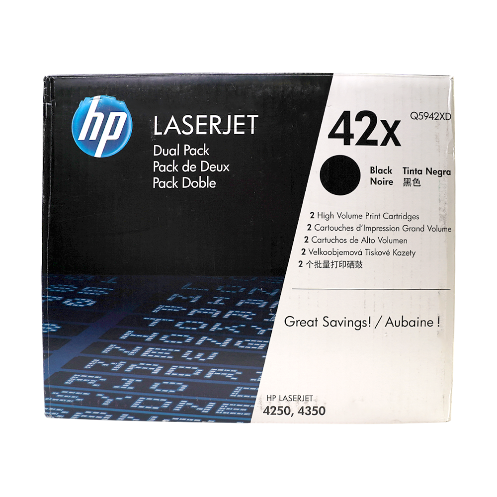 Genuine HP 42X 2-Pack Q5942XD Black High-Yield LaserJet Toner Cartridges Dual Pack