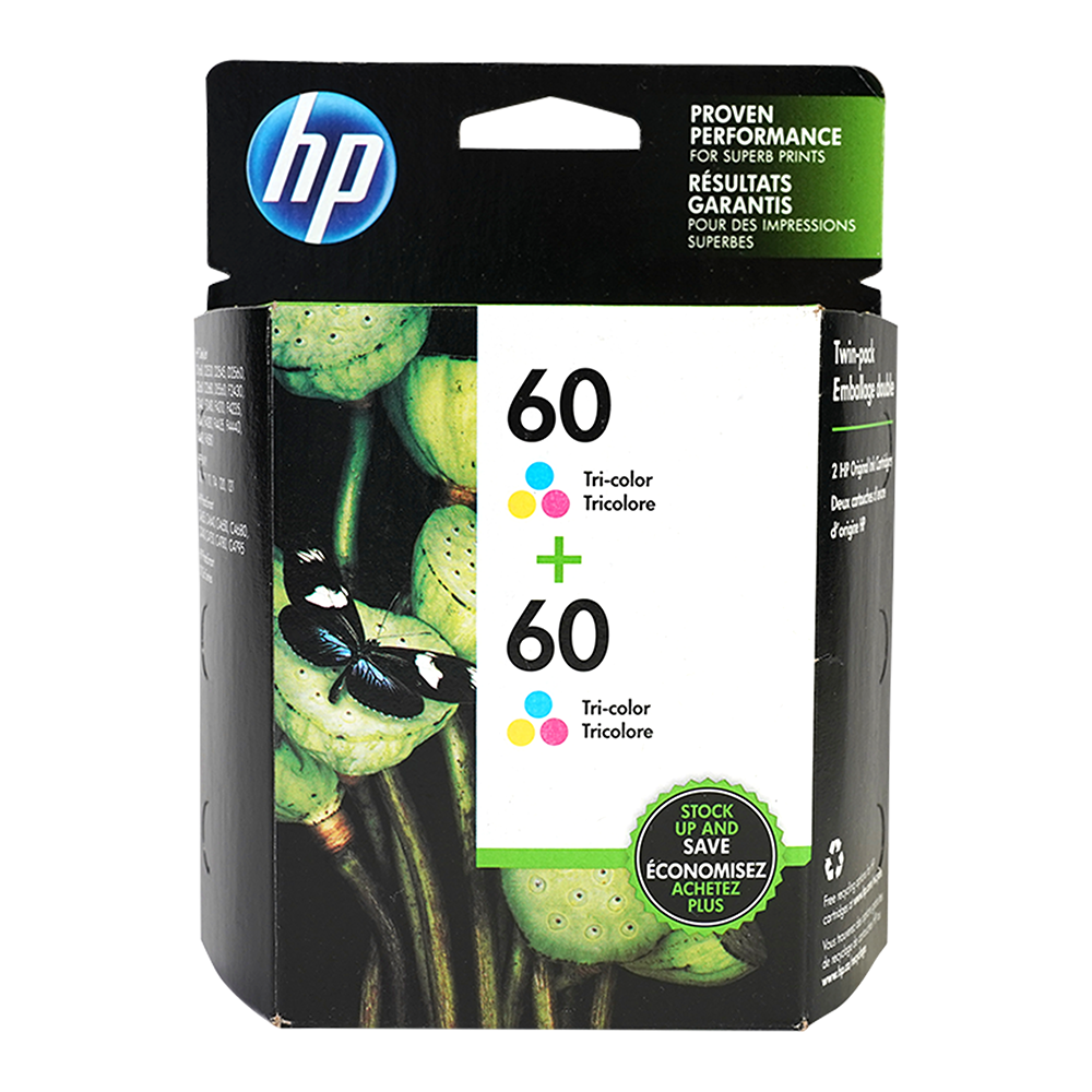Genuine HP 60 Color Ink Cartridges, Standard, 2/Pack (CZ072FN