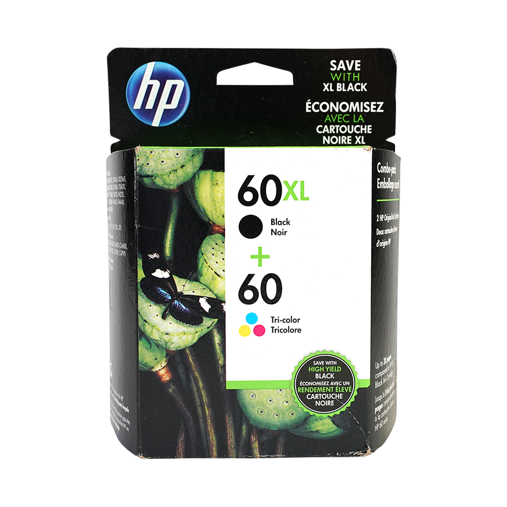 Genuine HP 60XL High-Yield Black and 60 Tri-Color Ink Cartridge Multi-Pack 2-Pack