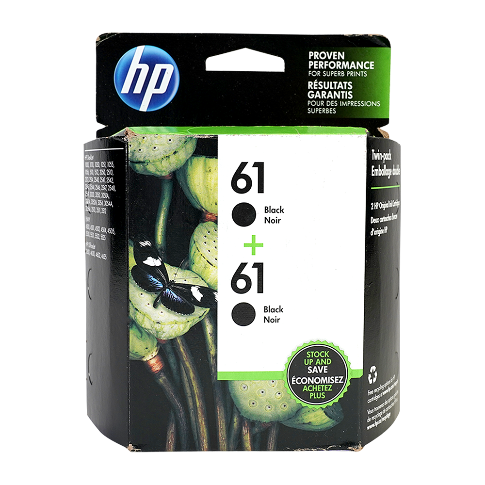 Genuine HP 61 Black Ink Cartridges, Standard, 2/Pack (CZ073FN