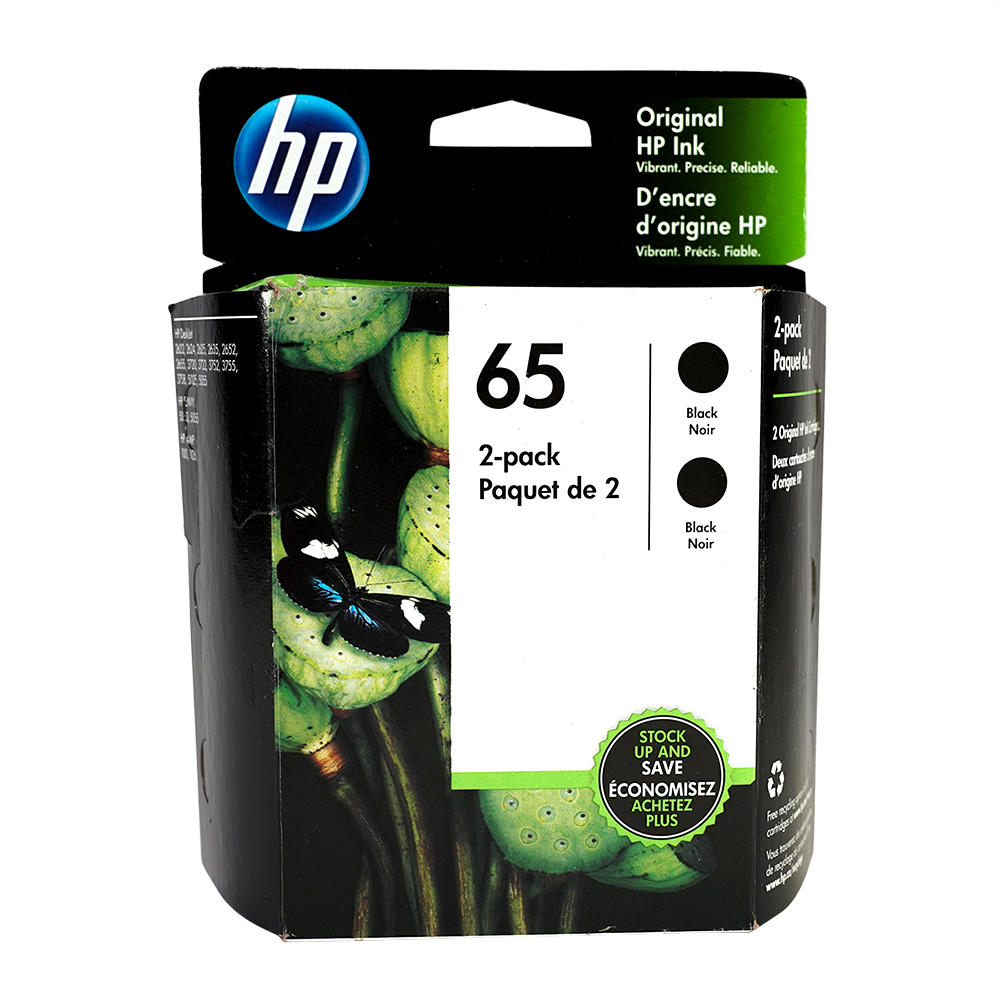 Genuine HP 65 Black Original Ink Twin Pack
