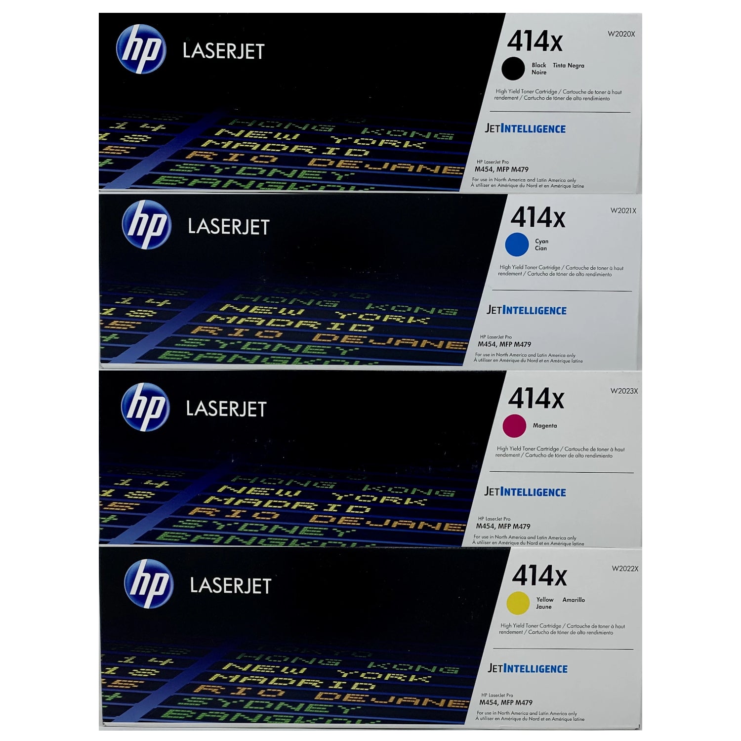 HP 414X High Yield Toner - Combo 4 pack - W2020X W2021X W2022X W2023X - Black Cyan Magenta Yellow  - Original HP LaserJet Toner Cartridges