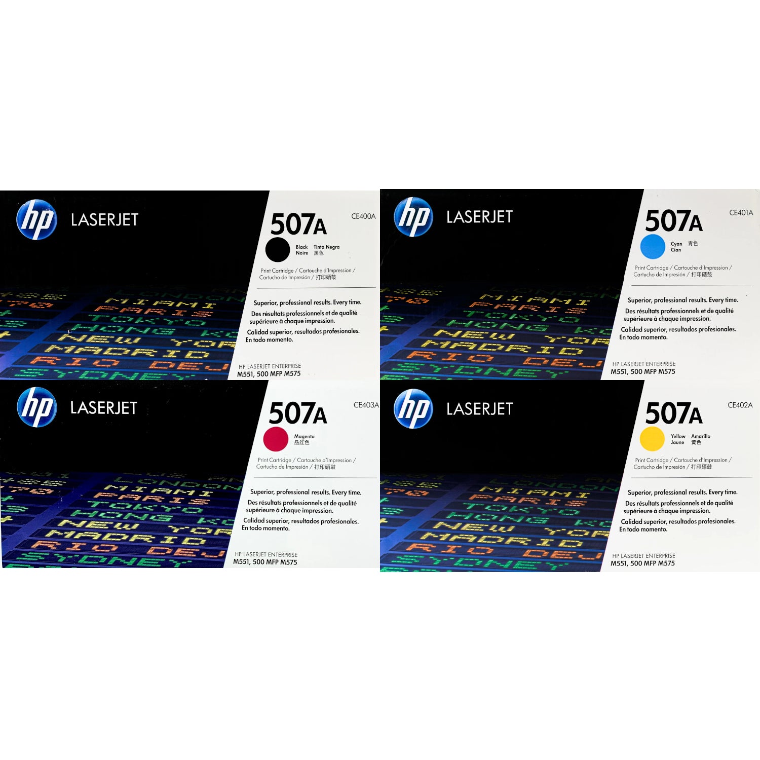 HP 507A Toner 4 Pack - CE400A CE401A CE402A CE403A - Black Cyan Magent