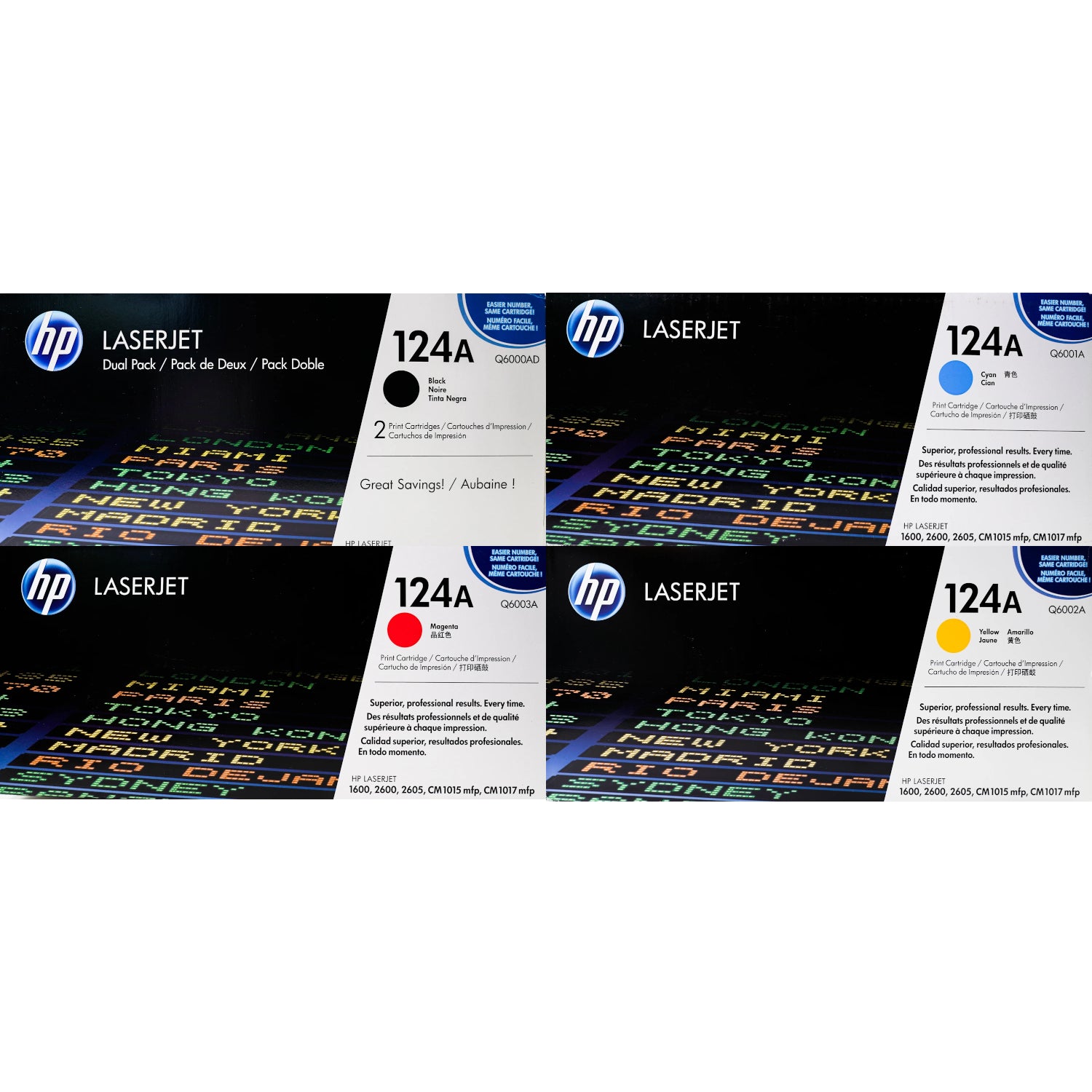 HP 124A Toner 5 pack - Q6000AD Q6001A Q6002A Q6003A- Black Cyan Magent