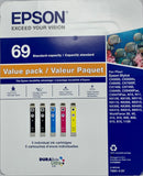 Genuine Epson 69 DURABrite Ink Combo Pack, Black/Yellow/Magenta/Cyan (5 ct.)