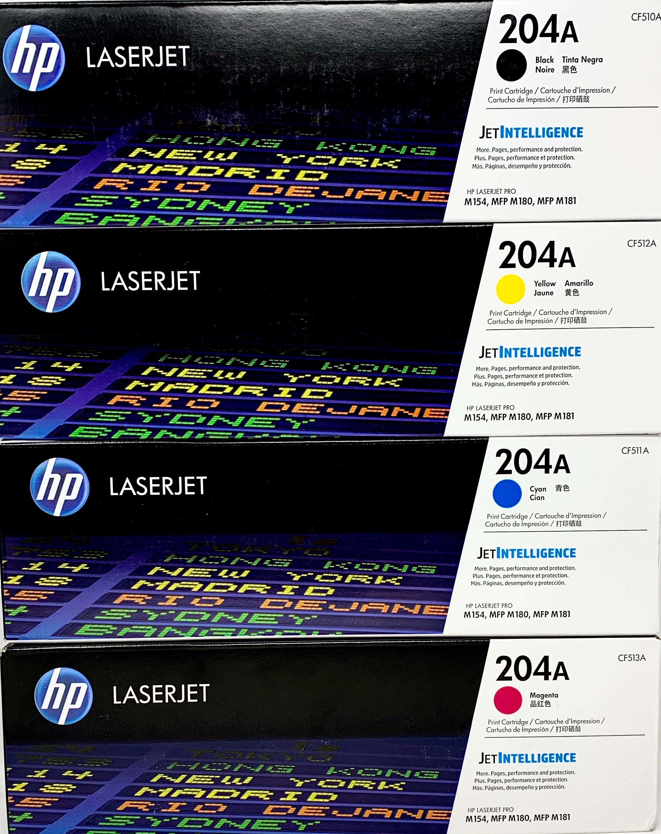 Genuine HP 204A SET CF510A, CF511A, CF512A, CF513A Black Cyan Magenta Yellow LaserJet Toner Cartridges