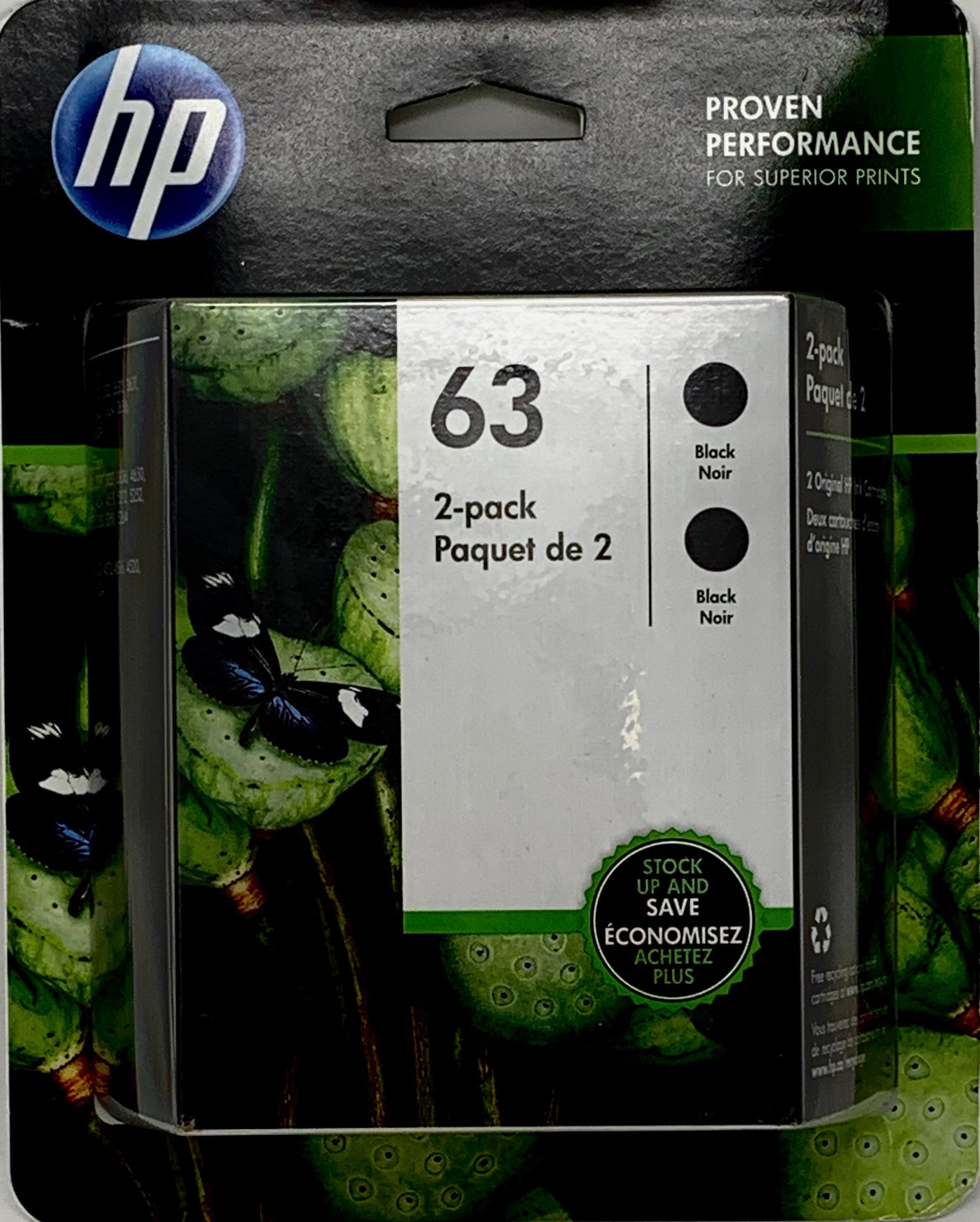 HP 63 Ink 2 Pack - Black - Original HP Ink Cartridges (T0A53AN#140)