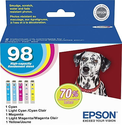 Genuine Epson 98 Color Combination Ink Cartridges, High Yield, 5/Pack (T098920-S)