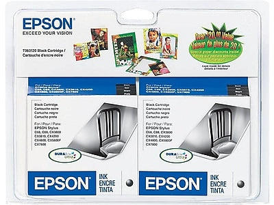 Genuine Epson 60 Black Ink Cartridges, Standard Yield, 2/Pack (T060120-D2)